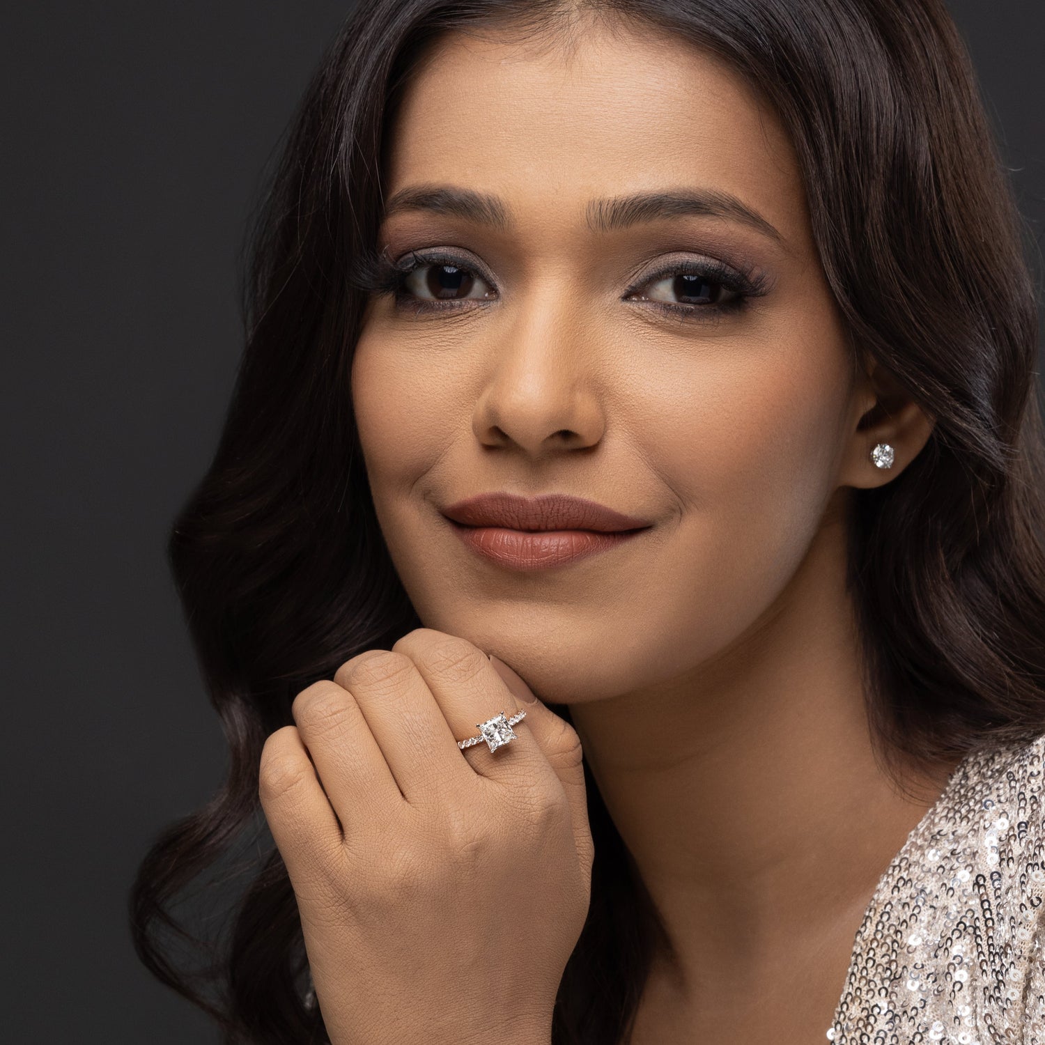 Modern Princess Lab-Grown Diamond Ring with Pavé Band