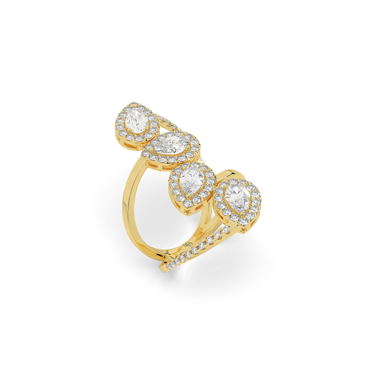 Cascading Teardrop Halo Cocktail Ring