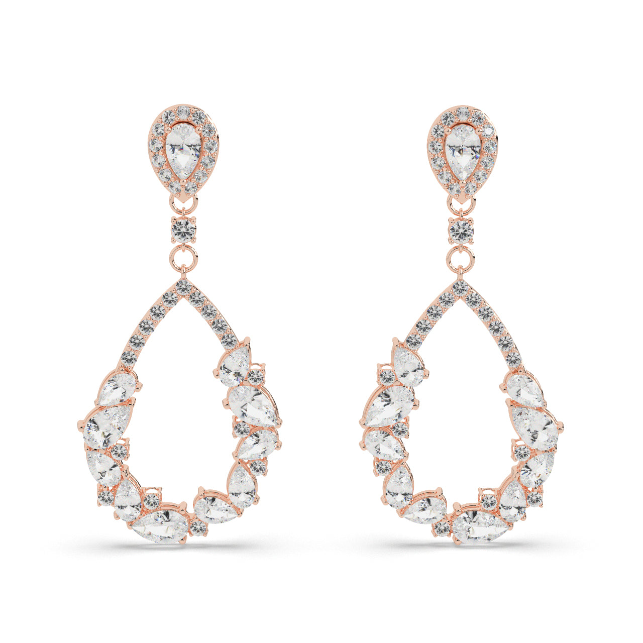 Rose gold teardrop earrings with pear shapes lab grown diamonds