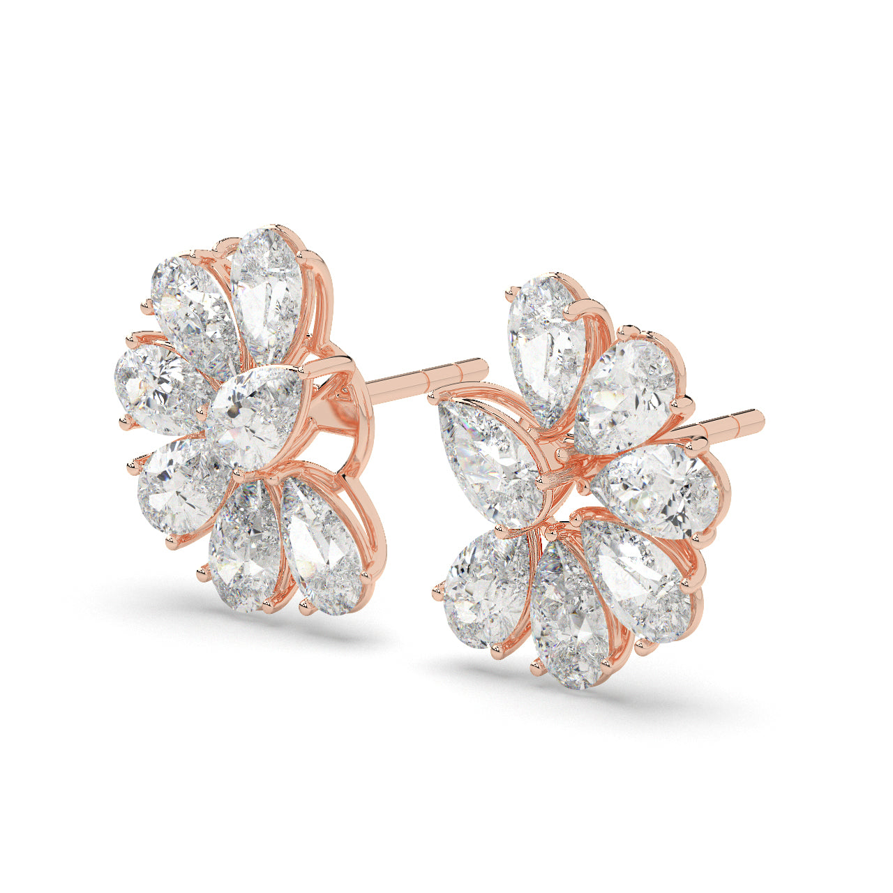 Rose gold earrings with pear shaped diamonds