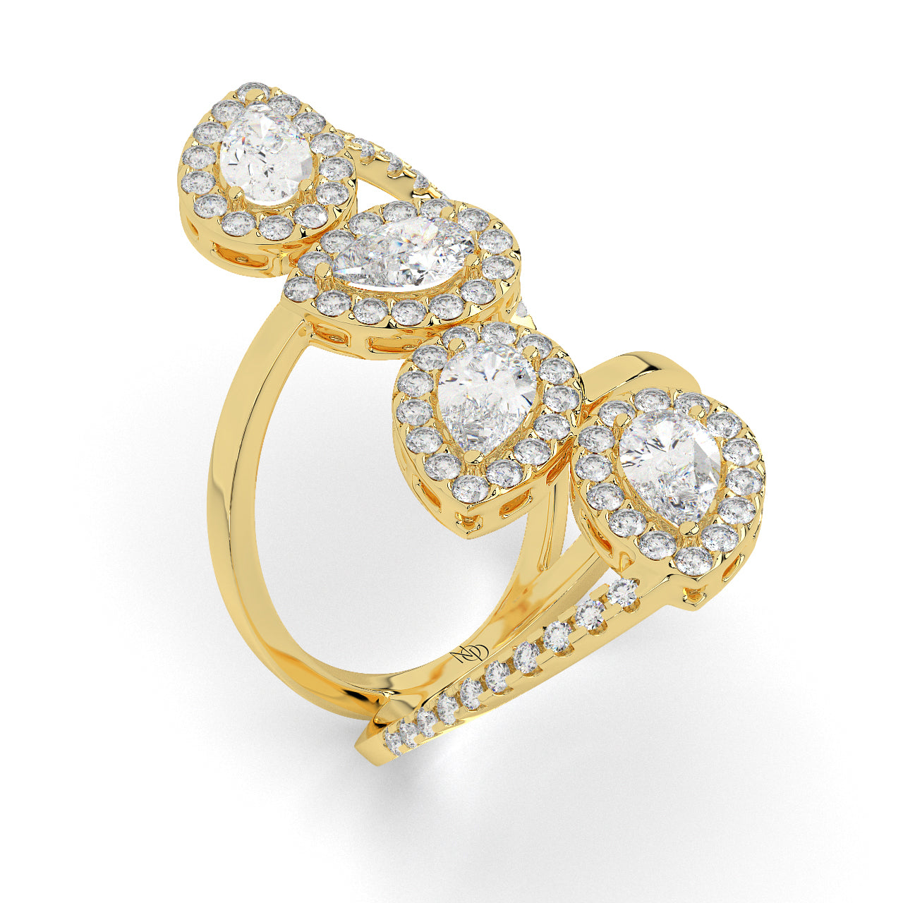Cascading Teardrop Halo Cocktail Ring