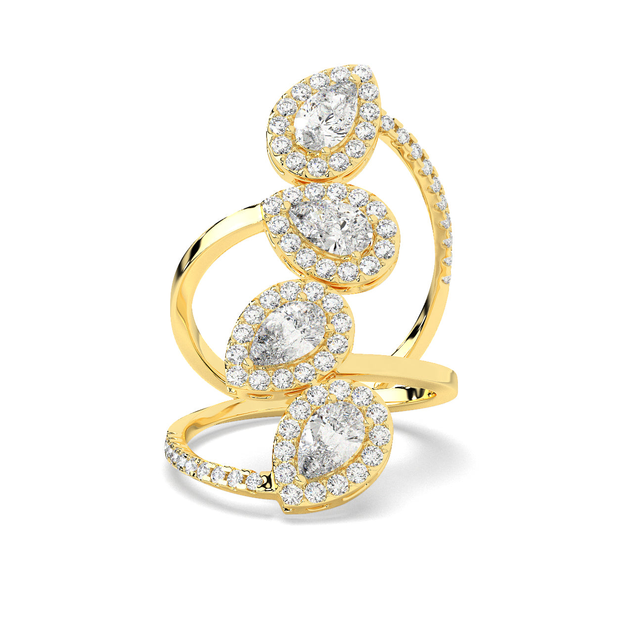 Cascading Teardrop Halo Cocktail Ring