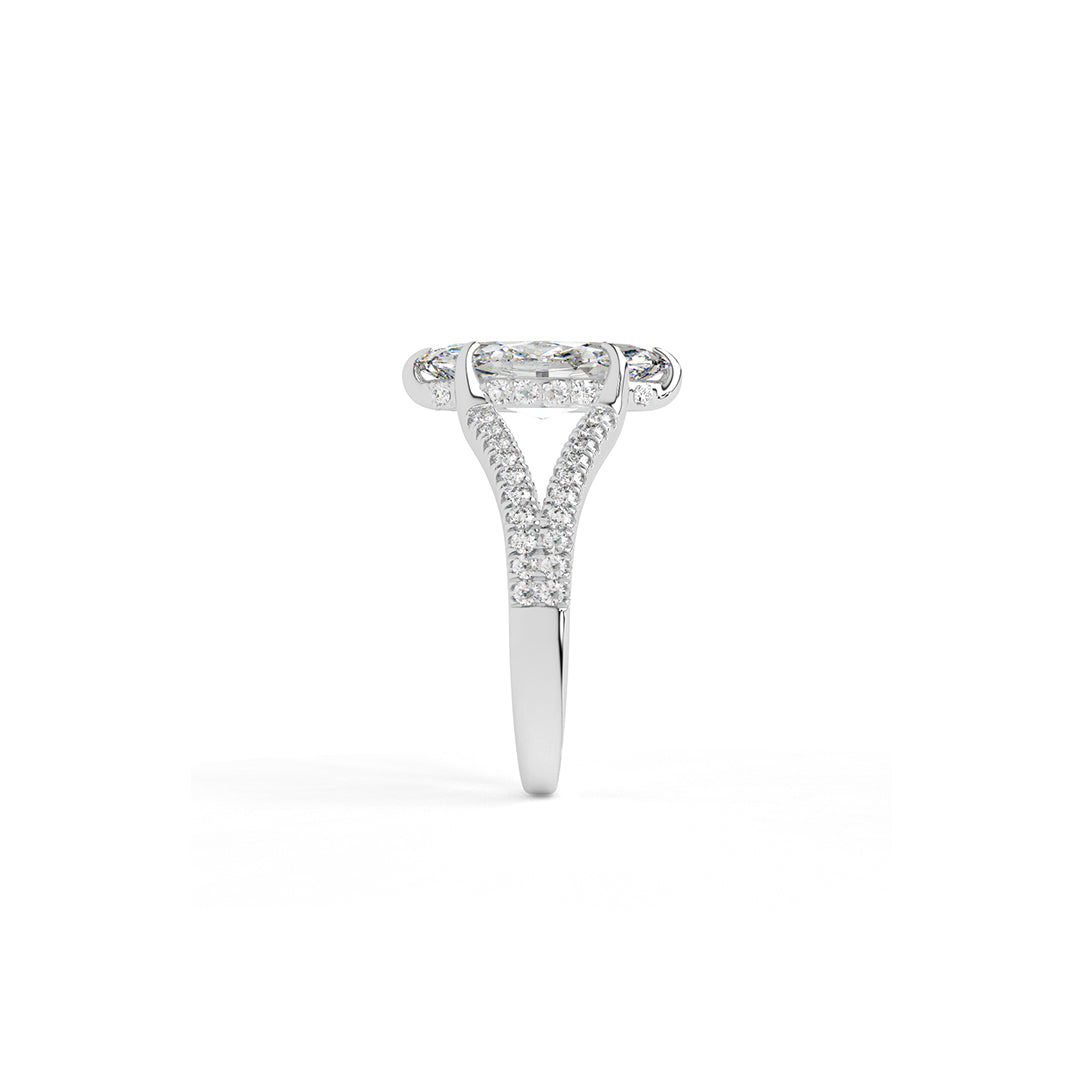 Marquise-Cut Diamond Ring with Split Shank Pavé Band