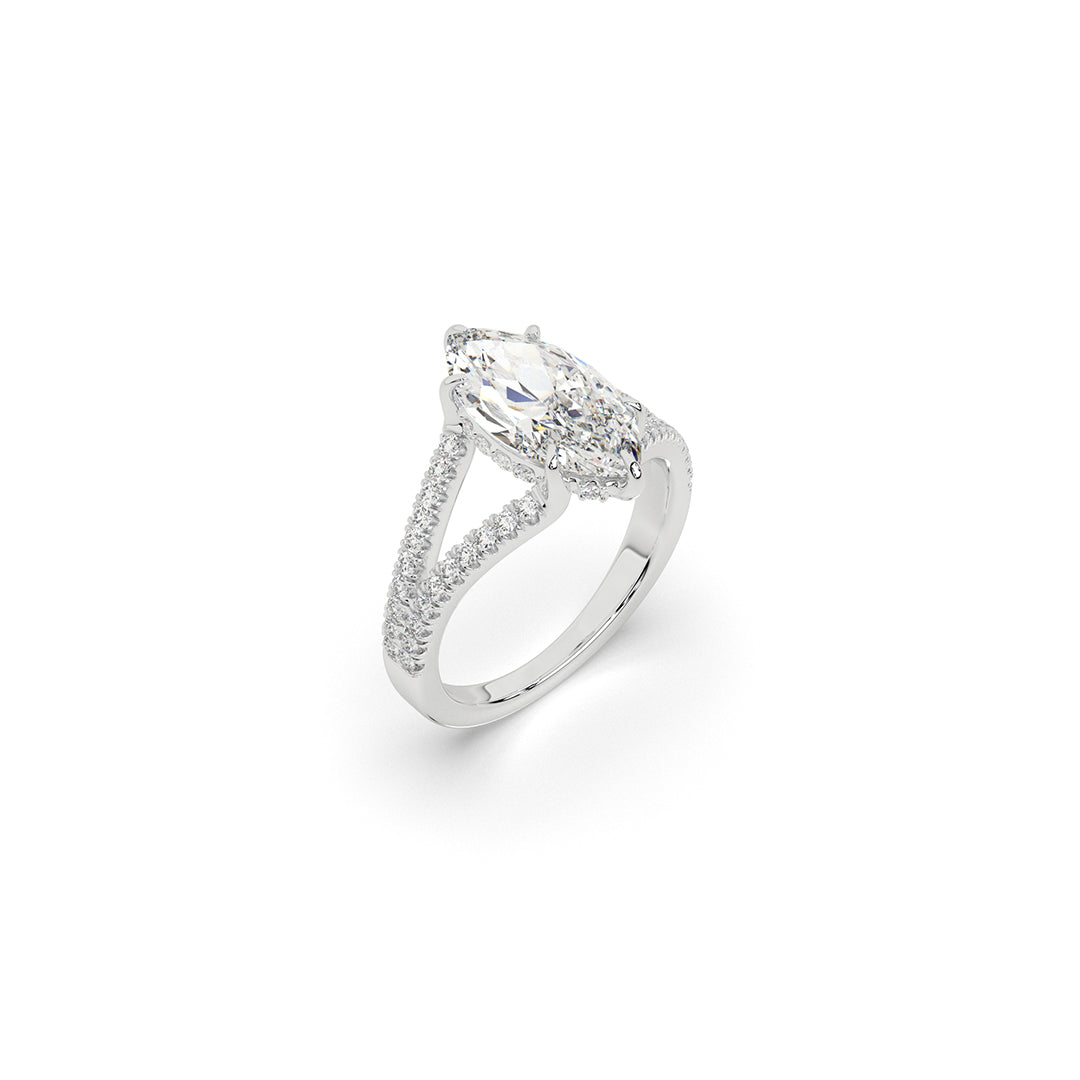 Marquise-Cut Diamond Ring with Split Shank Pavé Band