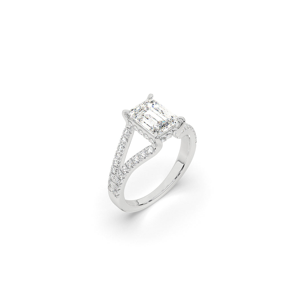 Emerald-Cut Diamond Ring with Split Shank Pavé Band