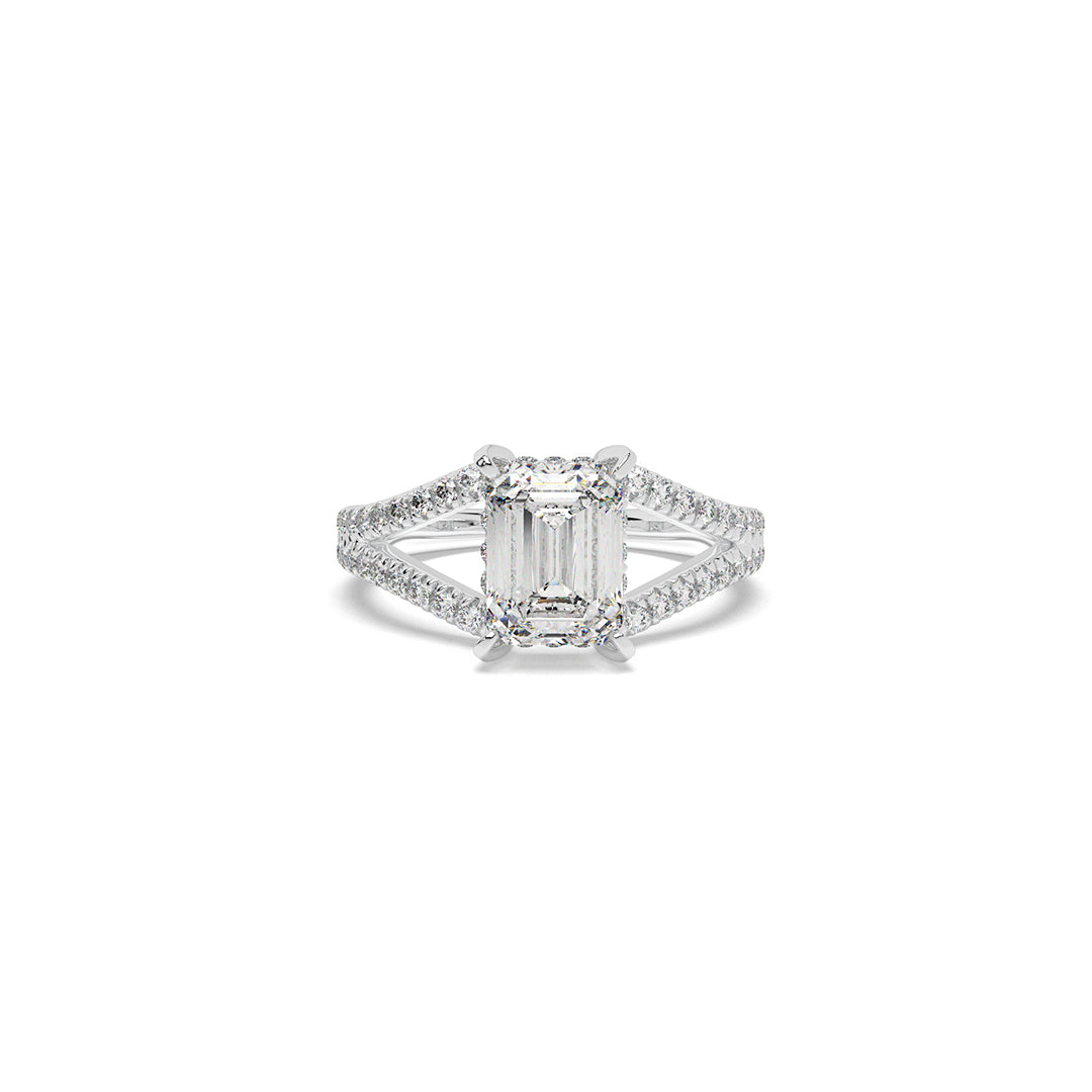 Emerald-Cut Diamond Ring with Split Shank Pavé Band