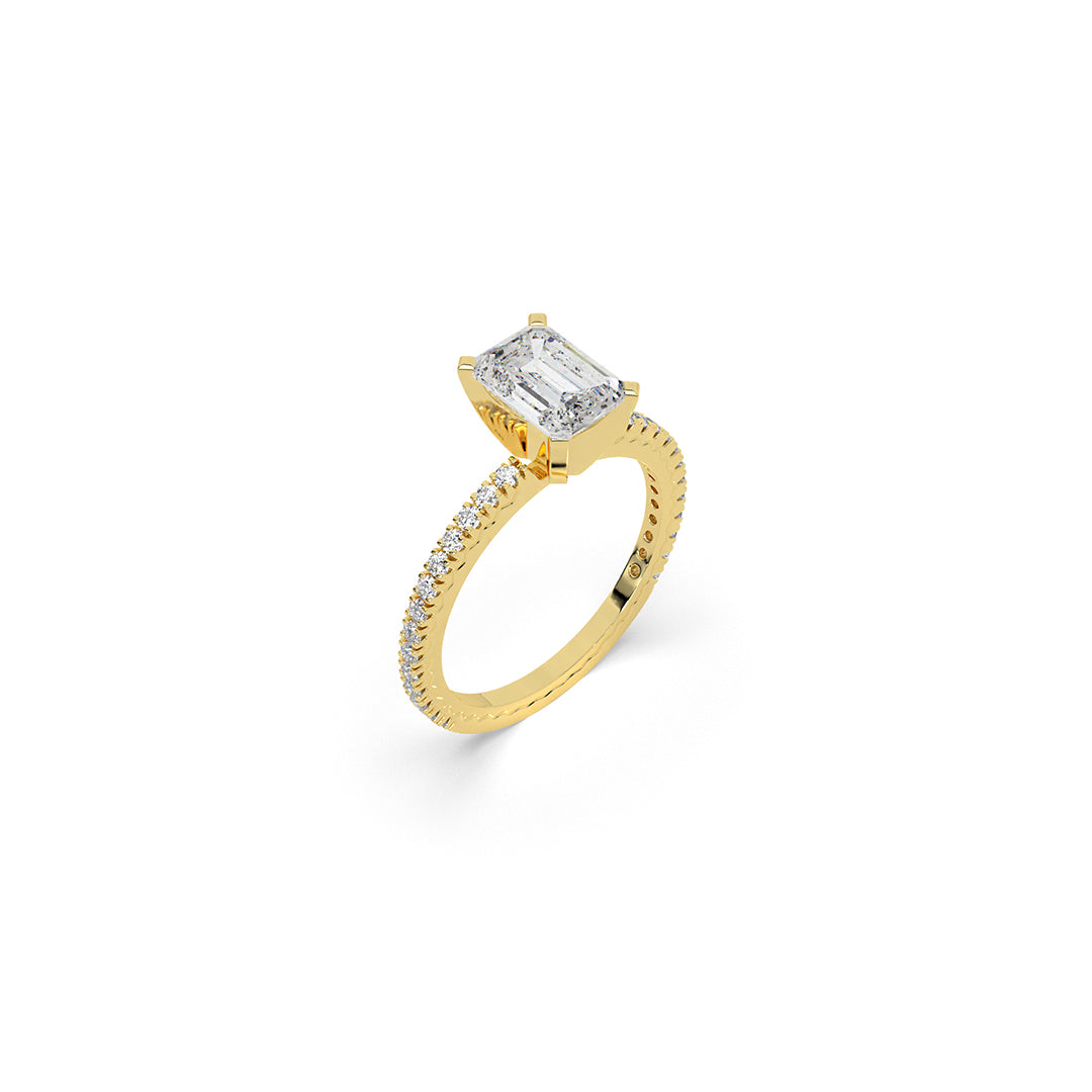 Emerald Diamond Ring with Elevated Setting and Pavé Band