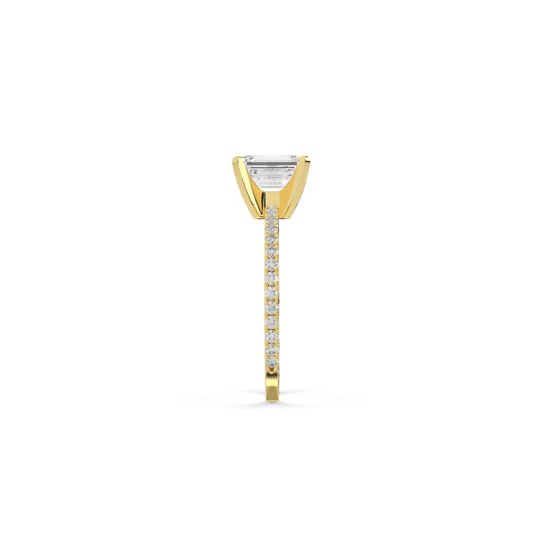 Emerald Diamond Ring with Elevated Setting and Pavé Band