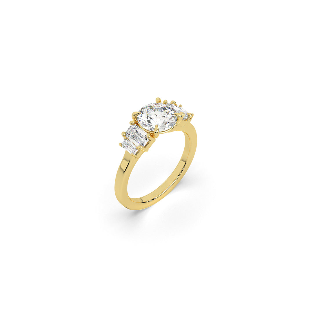 5-Stone Emerald & Round Solitaire Ring
