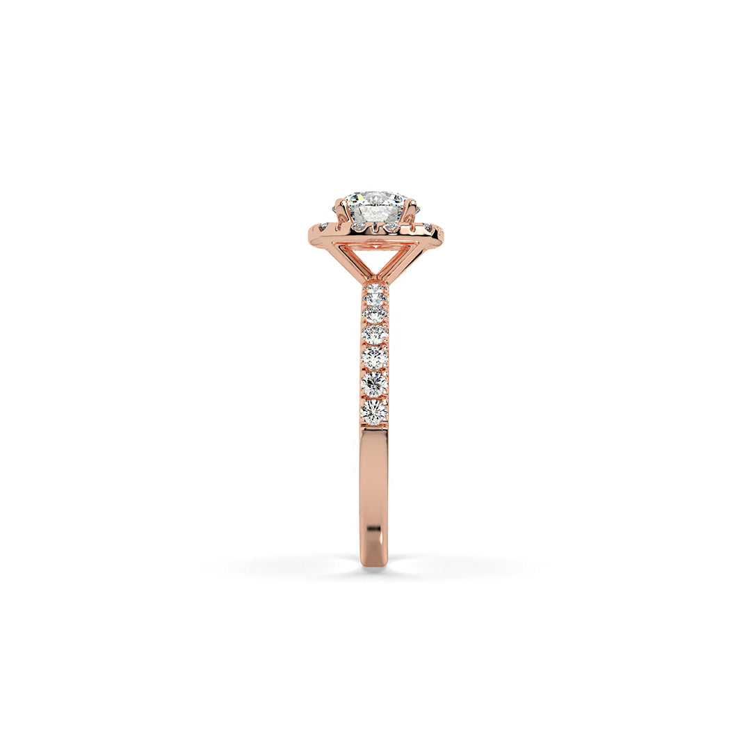 Round Diamond Halo Ring with Pavé Band