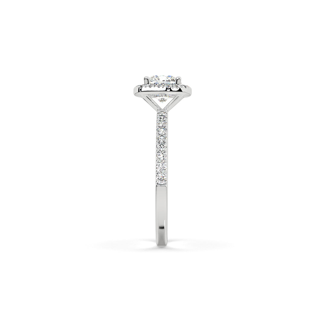 Cushion-Cut Lab-Grown Diamond Halo Ring with Pavé Band