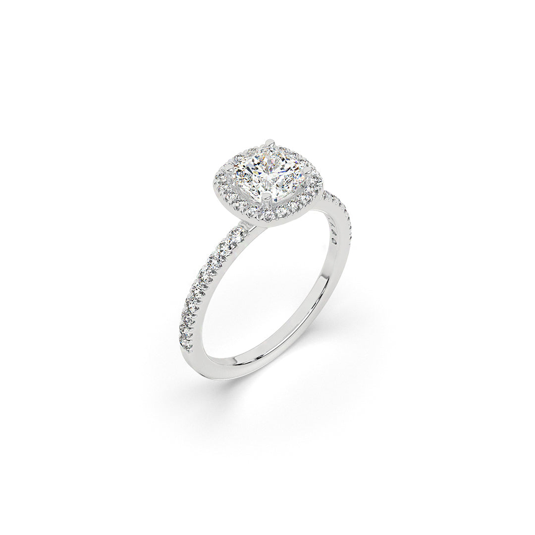 Cushion-Cut Lab-Grown Diamond Halo Ring with Pavé Band