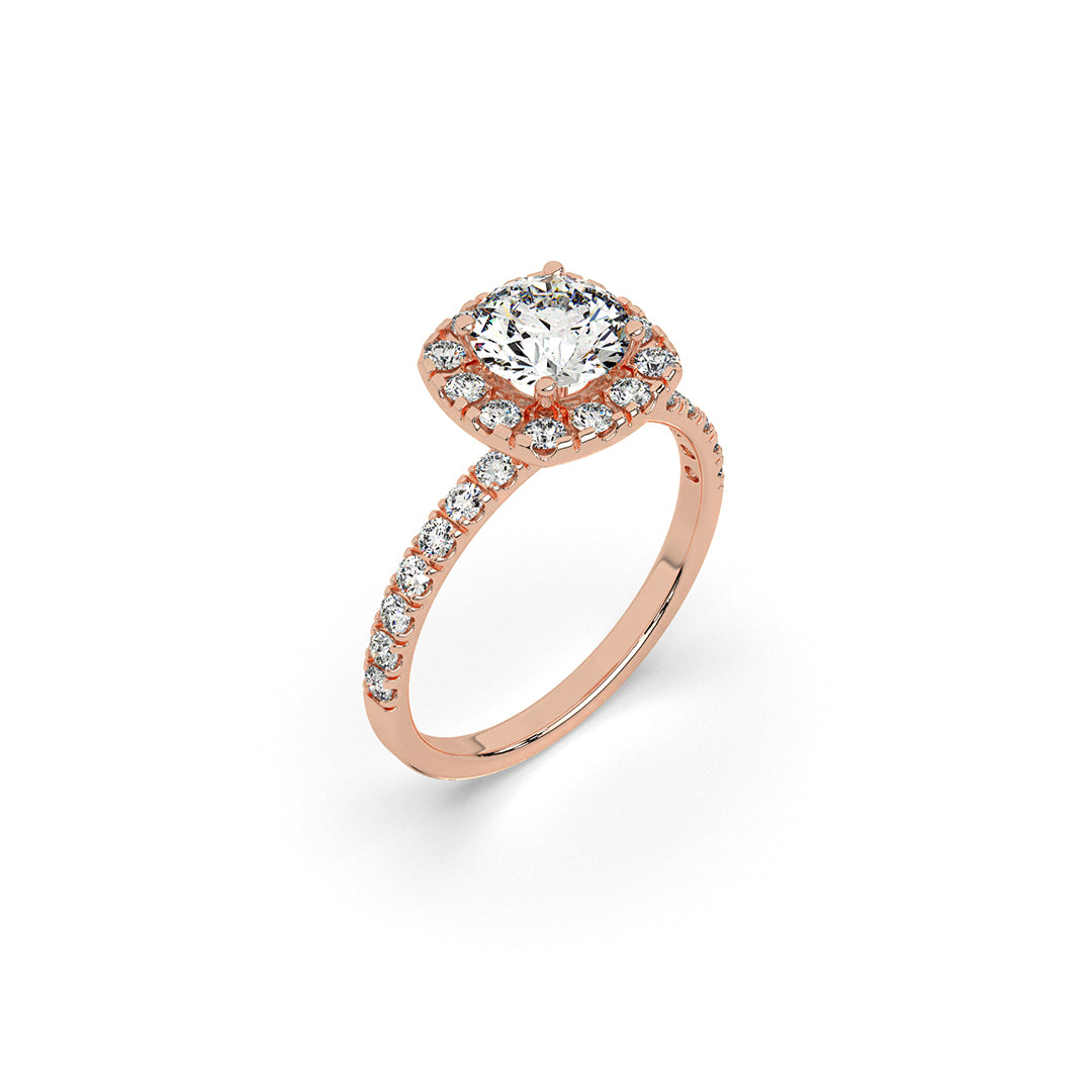 Round Diamond Halo Ring with Pavé Band