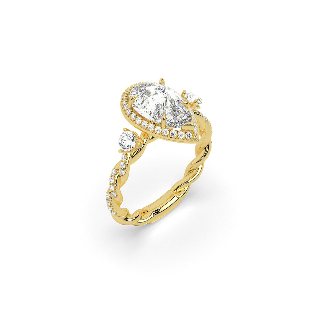 Pear-Cut Diamond Halo Ring with Twisted Band