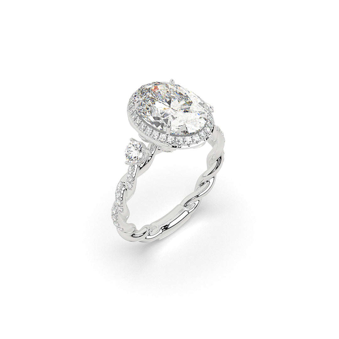 Oval-Cut Ring with a Twisted Band and Accent Stones