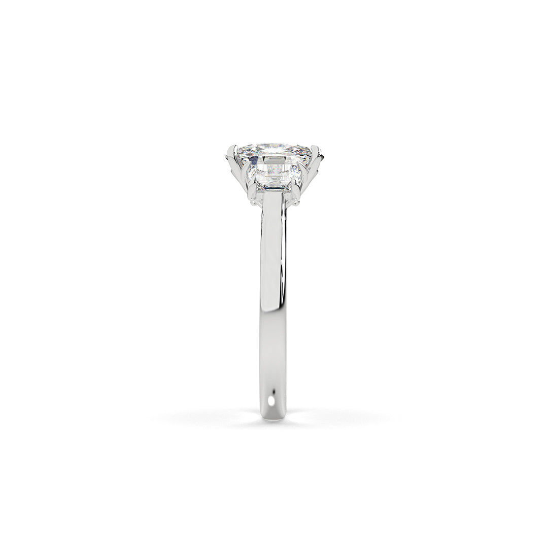 3-Stone Cushion & Baguette Solitaire Ring