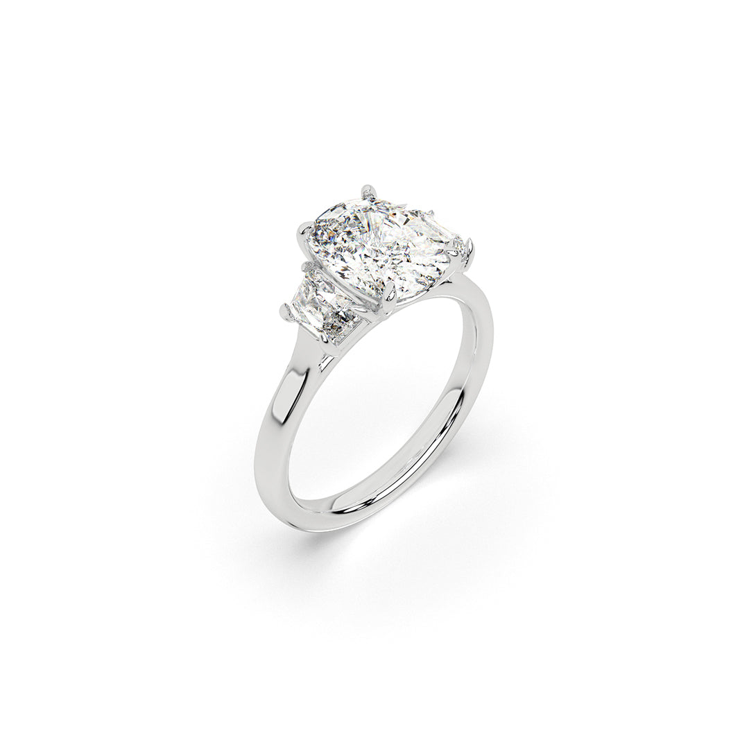 3-Stone Cushion & Baguette Solitaire Ring