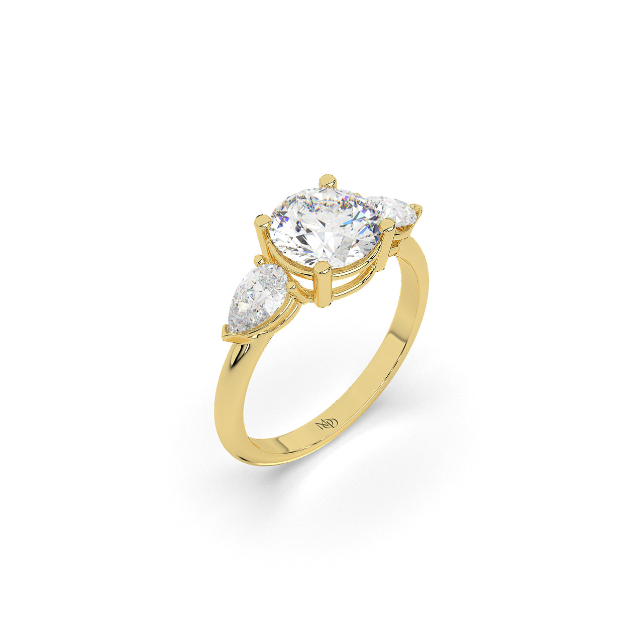 The Aurora Round Solitaire Ring with Pear Side Stones