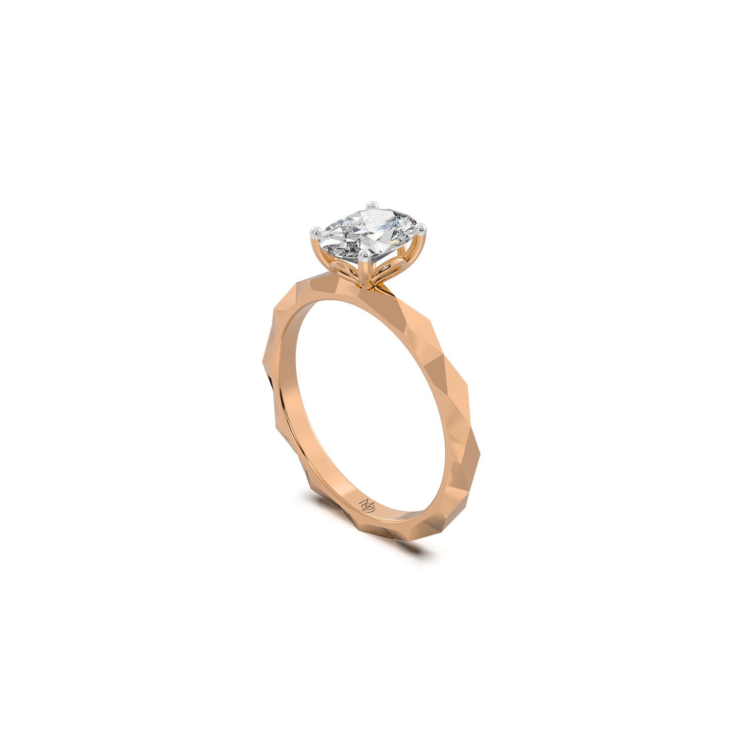 Faceted Band Ring with an Oval Solitaire
