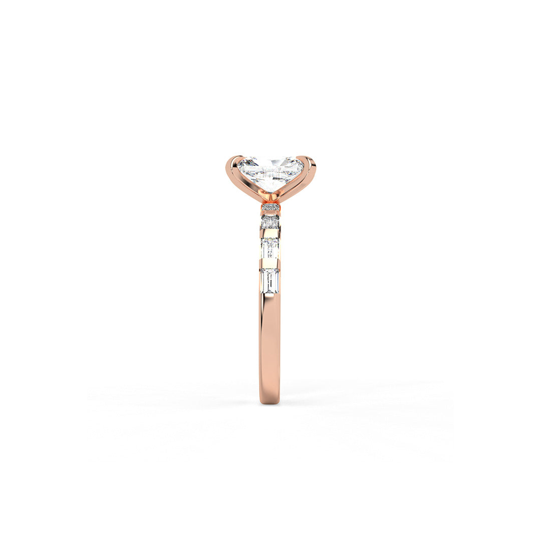 Emerald-Cut Diamond Ring with Baguette Diamonds Band