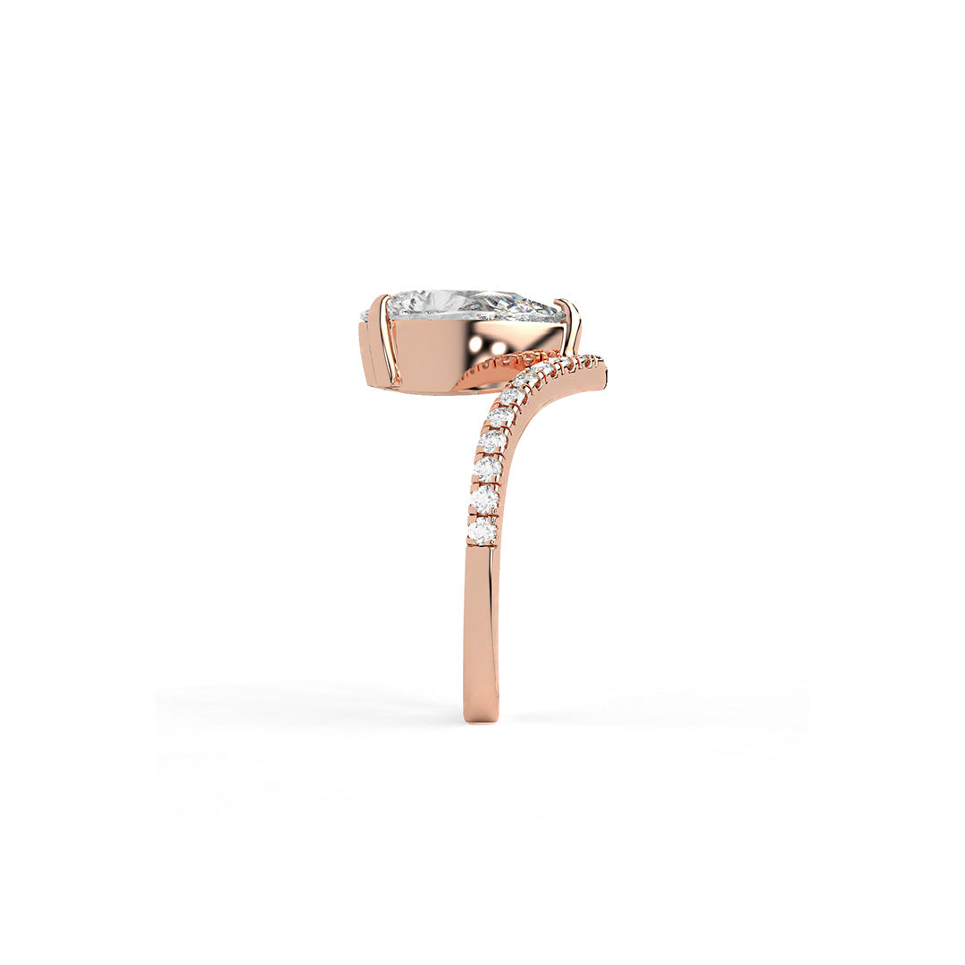 Bold Pear-Cut Solitaire Ring with Sculpted Pavé Band