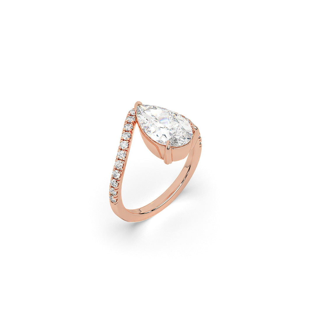 Bold Pear-Cut Solitaire Ring with Sculpted Pavé Band