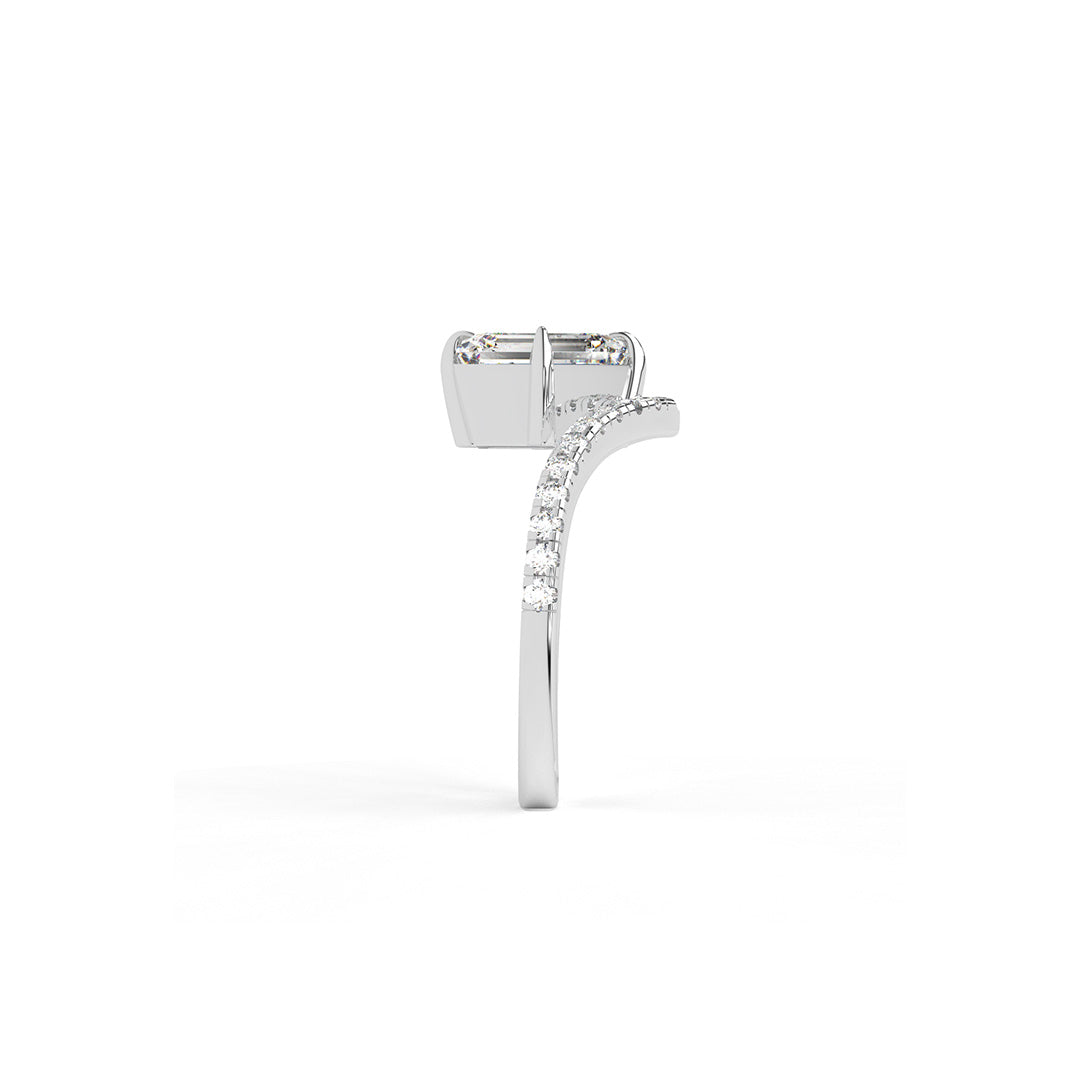 Emerald-Cut Diamond Ring with Tapered Pavé Band