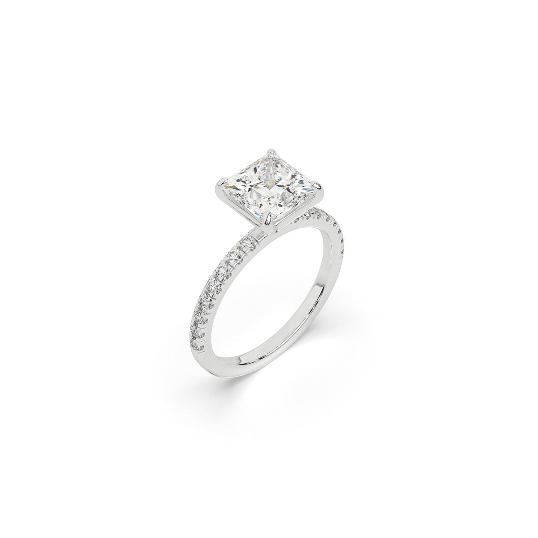 Modern Princess Lab-Grown Diamond Ring with Pavé Band