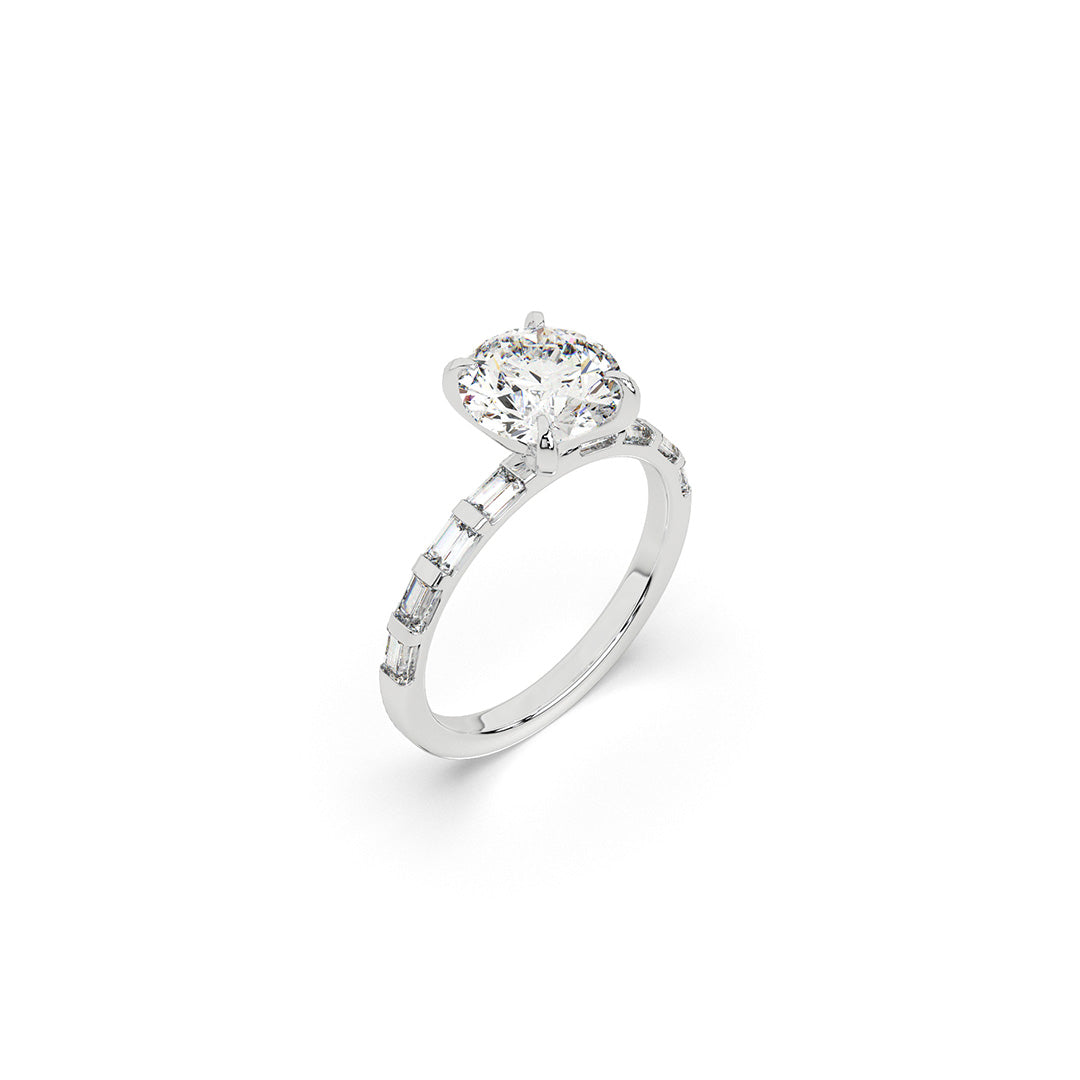 Round Lab-Grown Diamond Ring with Baguettes Band
