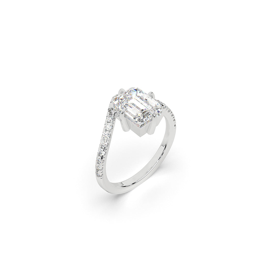 Emerald-Cut Diamond Ring with Tapered Pavé Band