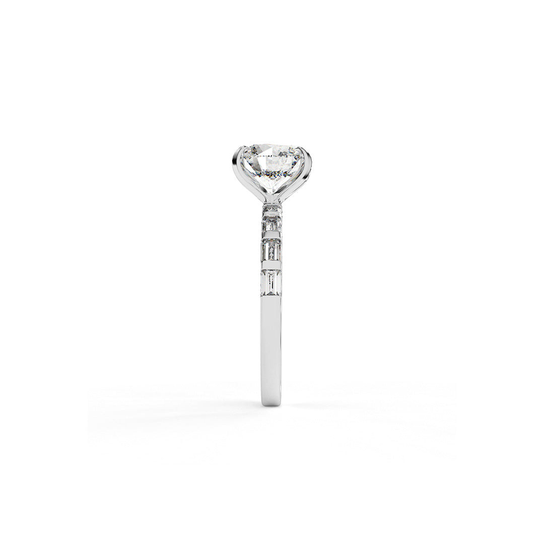 Round Lab-Grown Diamond Ring with Baguettes Band