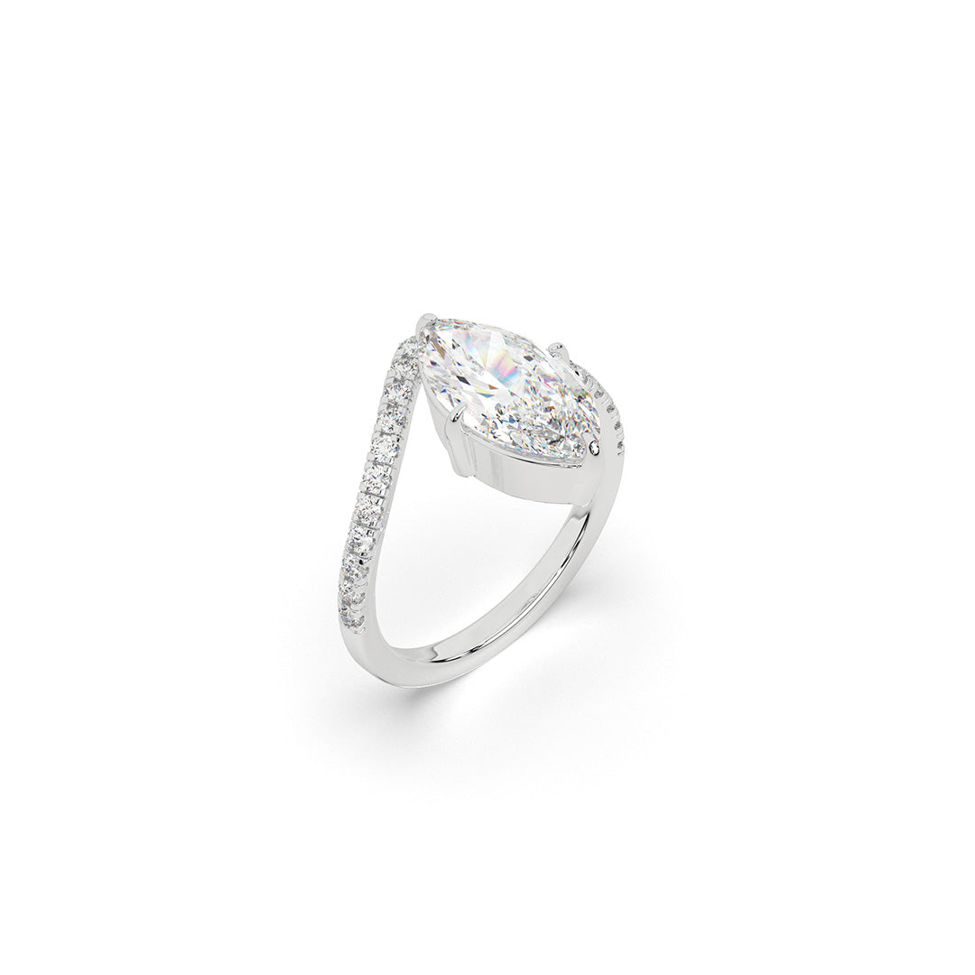 Marquise Solitaire Ring with Sculpted Pavé Band
