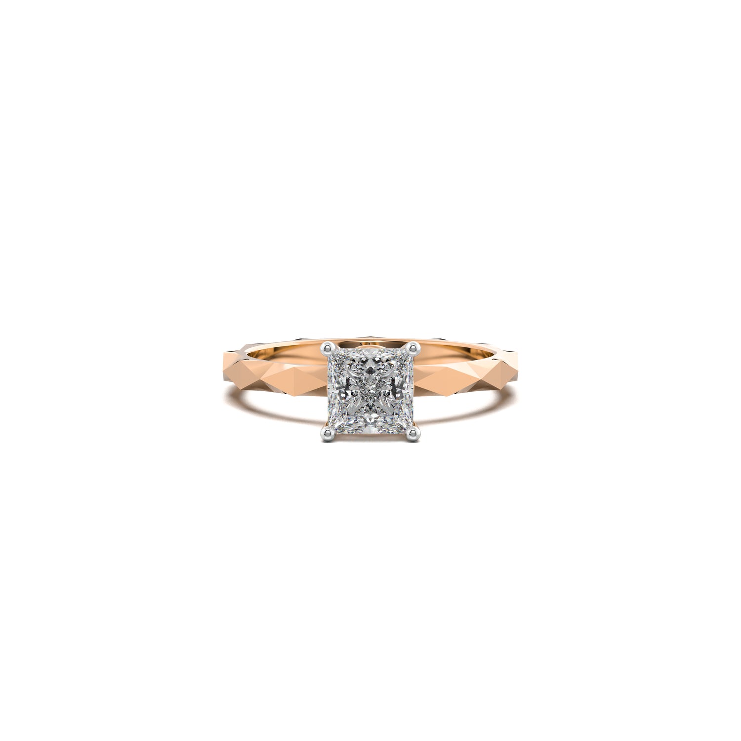 Faceted Band Ring with a Princess Solitaire