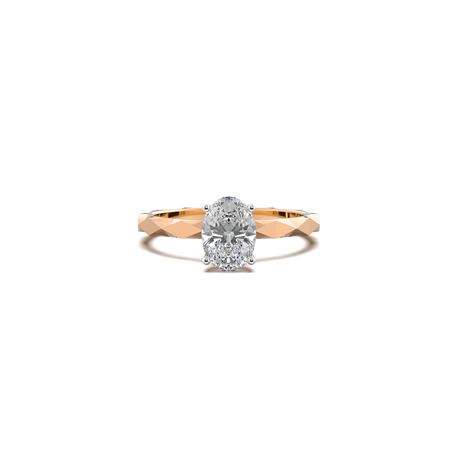 Faceted Band Ring with an Oval Solitaire