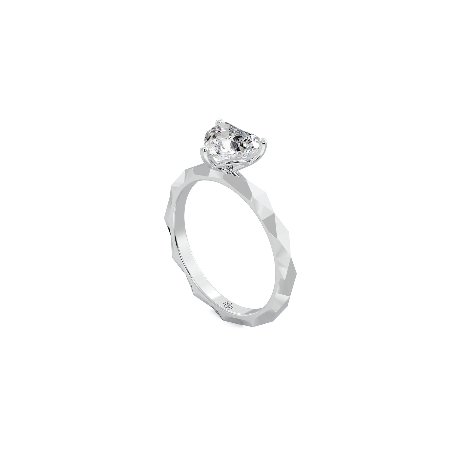 Faceted Band Ring with a Heart Solitaire