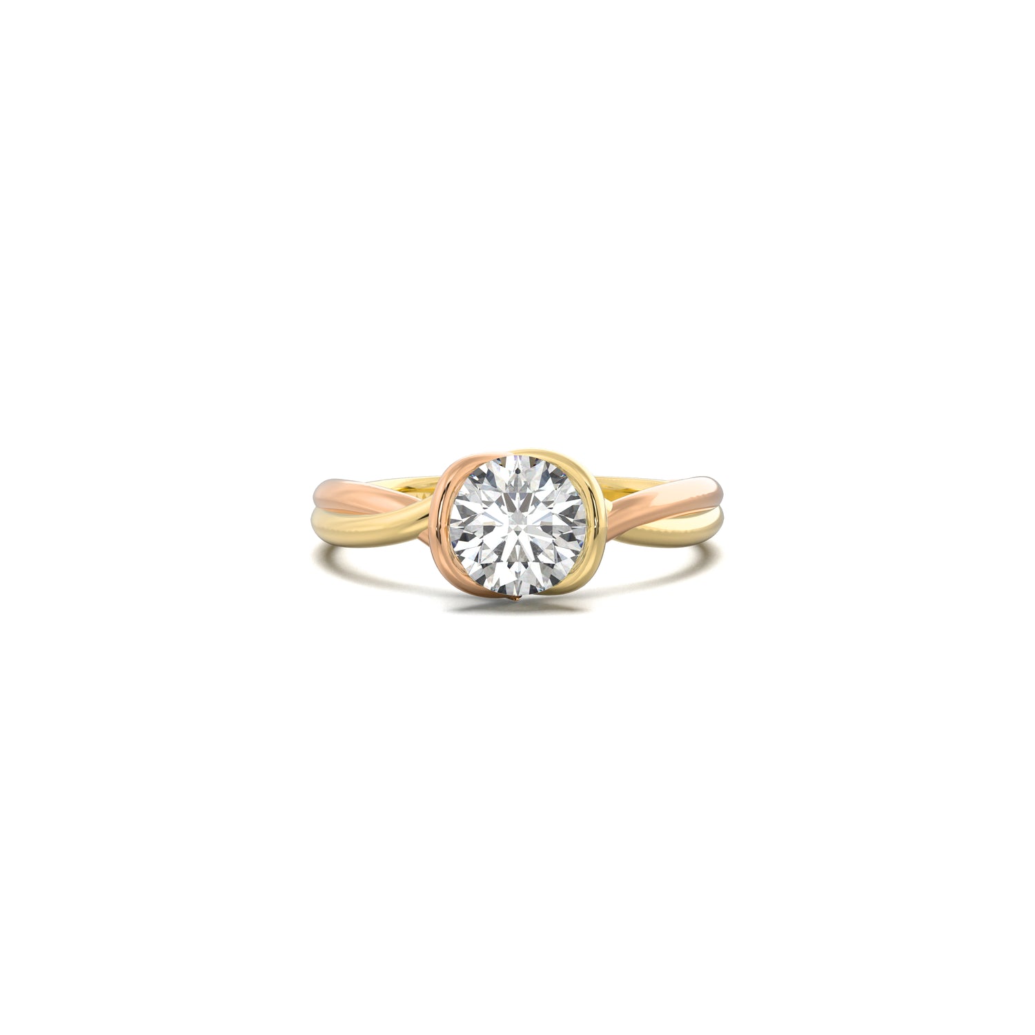 The Dual Tone Woven Paths Round Solitaire Ring