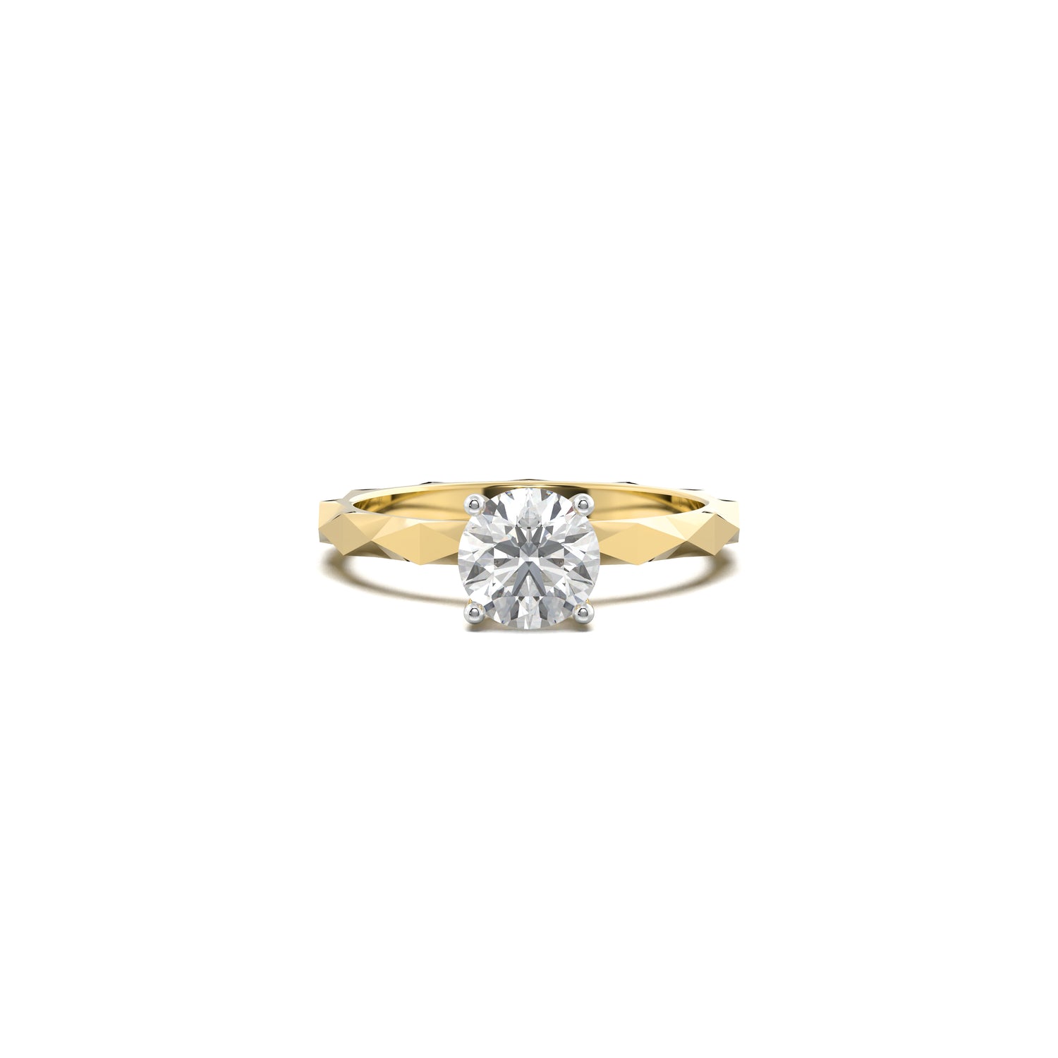 Faceted Band Ring with a Round Solitaire
