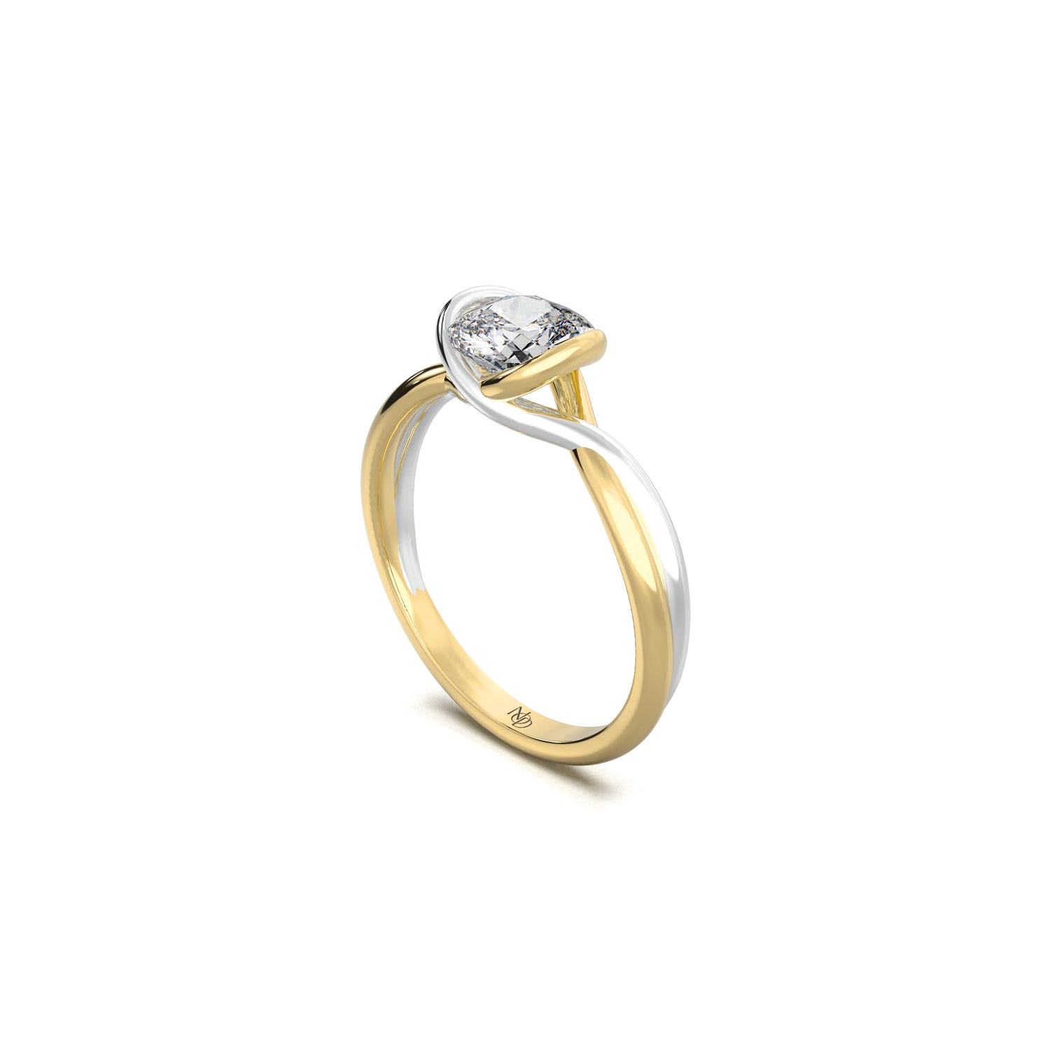 The Dual Tone Woven Paths Cushion Solitaire Ring
