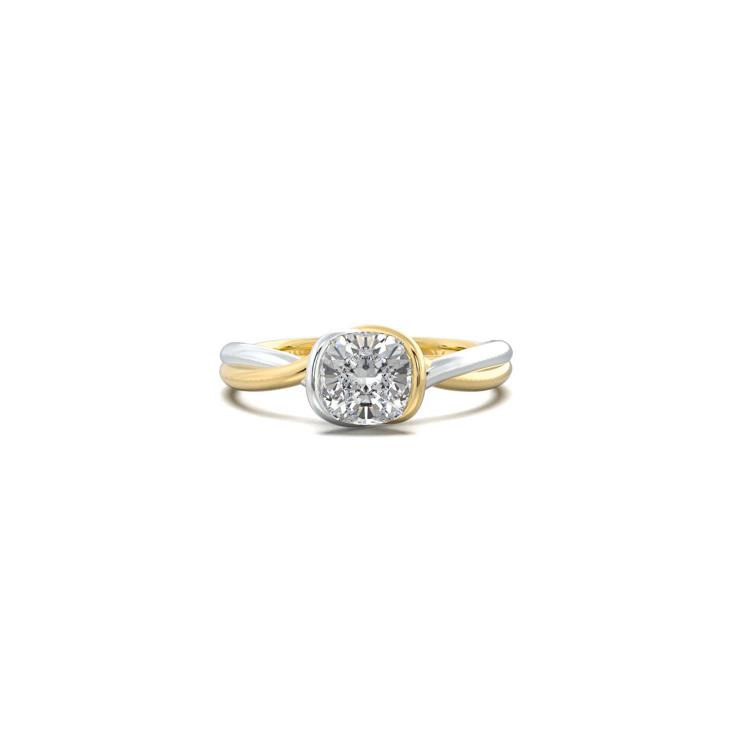 The Dual Tone Woven Paths Cushion Solitaire Ring